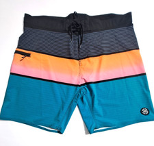 Ron Jon Surf Shop Striped Beach Trunks Size 40 One Pocket Hoop/Loop Tie Closure