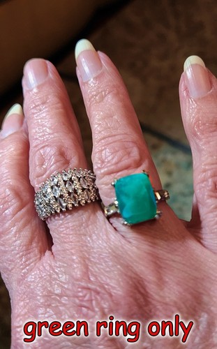 One BEAUTIFUL Green Tourmaline & Rhinestone RING in GIFT BOX SZ 6.5 Emerald Cut - Picture 3 of 12