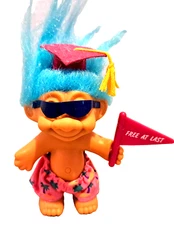 Vtg 90s Russ Troll Doll Graduate Blue Hair Sunglasses Graduation Gift 4"