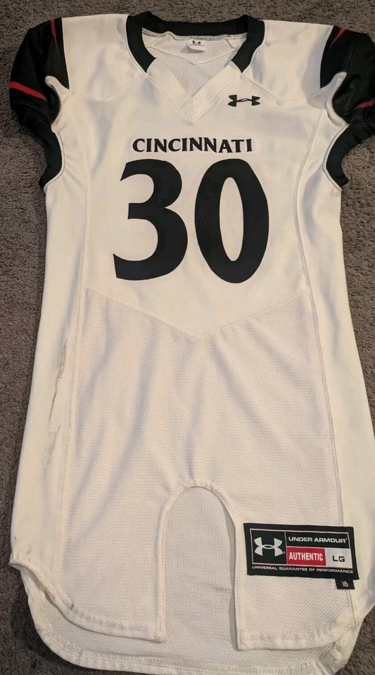 2016 Under Amrour Cincinnati Bearcats Team Issued White Football Jersey #30 - Image 4 of 4