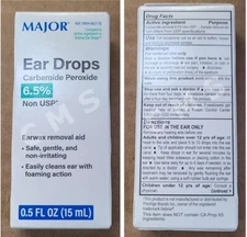 MAJOR Ear Drops Earwax Removal Aid 0.5oz 15mL CARBAMIDE PEROXIDE 6.5% USA
