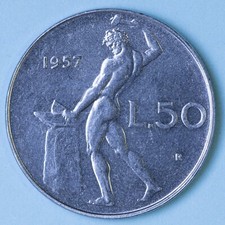 REPUBBLICA ITALIANA 50 LIRE 1957 VULCANO RARA FDC NICHEL COLLEZIONE NUMISMATICA