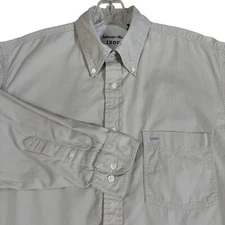 Izod Beige Summer Twill Button-Down Long Sleeve Shirt Front Pocket M