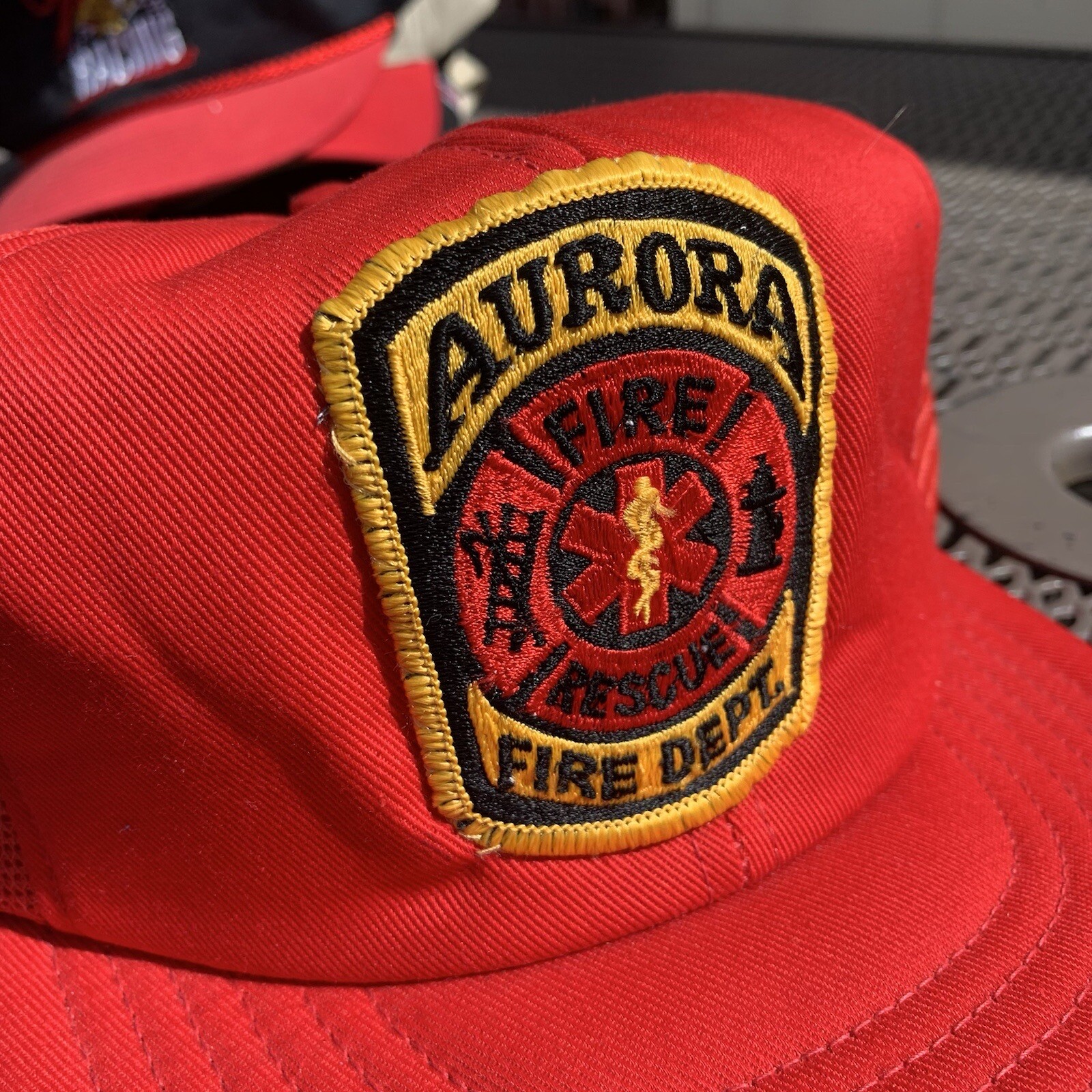 Vintage Aurora Fire Rescue Hat Fire Department Cap Tr… Gem