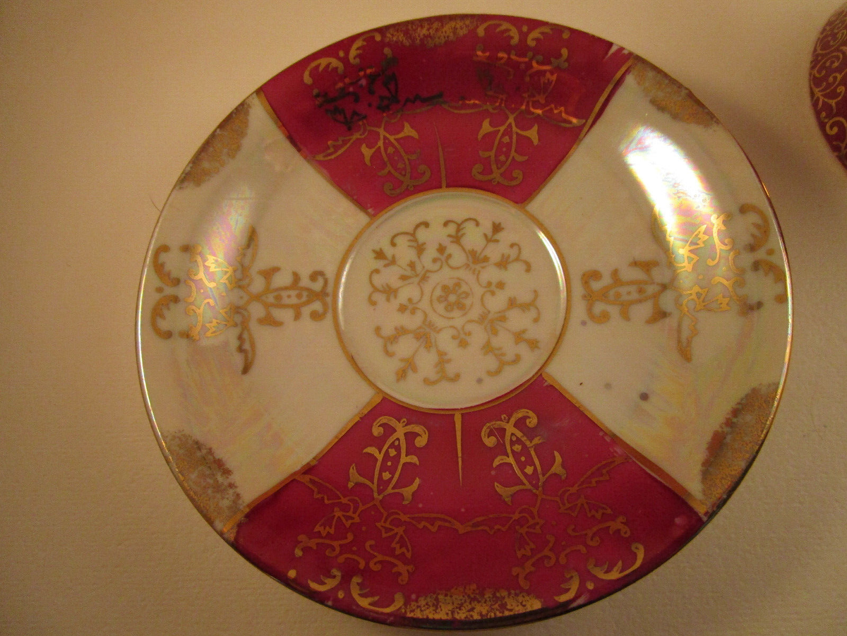 Vintage Made in Japan Iridescent Burgundy Gold Scroll