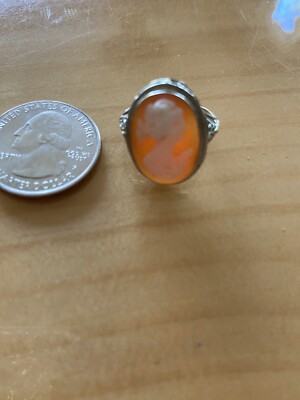 Vtg 14k White Gold Cameo And Filigree Ring Size 5.25