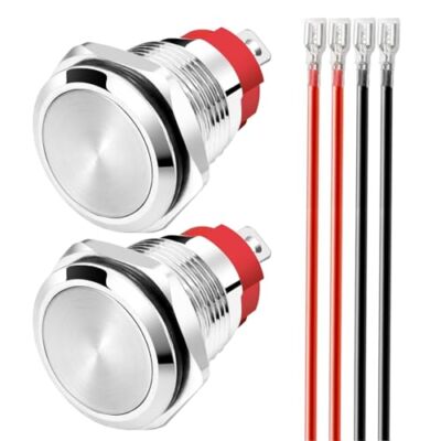 2pcs Latching Waterproof Push Button 0~250V5V/12V/24V/110V/220V/15Amp 16mm St...