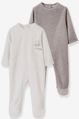 Pack of 2 Baby Velour Sleepsuits, 3-6 months - New