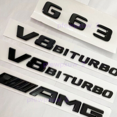 Für Mercedes G63 AMG V8 Biturbo Ebleme Aufkleber Schriftzug Logo Schwarz Glanz
