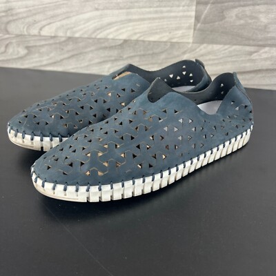 Eric Michael Inez Shoes Men's 10 Navy Blue Leather Casual Slip-On Flats Preppy