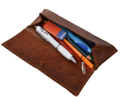 pencil pen bag pocket roll stationery case tool holder Cow Leather brown H809