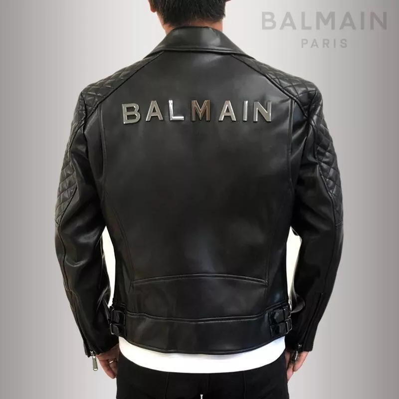 BALMAIN PALIS biker Synthetic leather Jacket size: 48 with garment