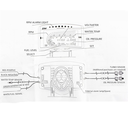 Multi-function Car Guage Meter Oil Pressure Volt Water Temp Fuel Tachometer Rpm - Picture 11 of 12