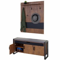Garderobe Mit Sitzbank HWC-A27, Garderobenpaneel, 3D-Struktur Wildeiche-Optik