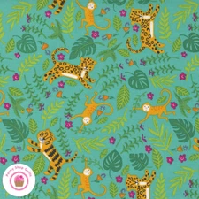 Moda JUNGLE PARADISE 20783 18 Teal Green Tigers Monkeys STACY HSU Quilt Fabric