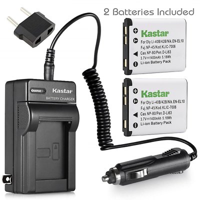 Kastar Battery X2 & Charger for Nikon EN-EL10 Coolpix S60 S80 S200 S4000 S5100