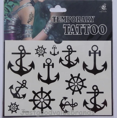 CANDYBARBOUTIQUE TEMPORARY TATTOO Set of 12 Sailor's Anchors Rudders Land Ahoy! Ocean Sailing Temporary Tattoo