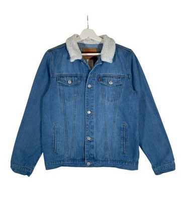 Levi's Trucker Jeansjacke Kinder Gr. XL blau Sherpa Fleece Borg Kragen