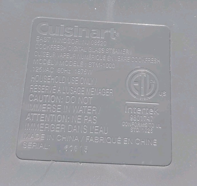 Cuisinart Cook Fresh Digital Glass Food Steamer STM-1000 Untested