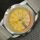 VINTAGE SEIKO 5 AUTOMATIC 7009A JAPAN MENS REFURBISHED YELLOW DIAL WATCH a2817-U