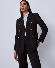 NEW ANN TAYLOR 209 BLACK FITTED LONG DOUBLE BREASTED BLAZER SZ 10P