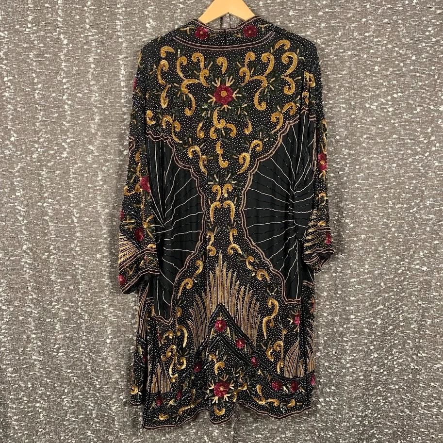 Chaqueta de Colección Judith Ann Creations Cuentas Lentejuelas Seda Kimono Años 80 Ópera Abrigo Plumero, S Foto 2 de 4