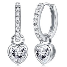 April Birthstone Heart Earrings 925 Sterling Silver Huggie Hoop Earrings with...