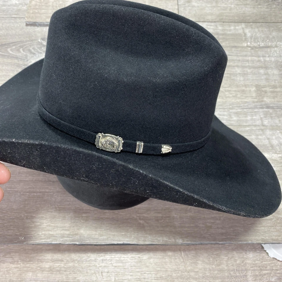 Stetson Hat Cowboy Fitted Mens 7 1/8 Black Buffalo Felt Western Wide Brim - Image 3 of 4