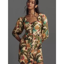 Farm Rio x Anthropologie Square-Neck Scallop-Trim Mini Dress Size X-Small Petite