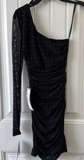 City Studios Women's Black Glitter One-Sleeve Bodycon Dress Junior's Size XXS