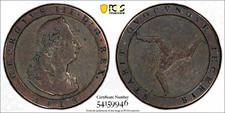 1813 ISLE OF MAN Penny George III Copper KM# 11 PCGS F15 BN