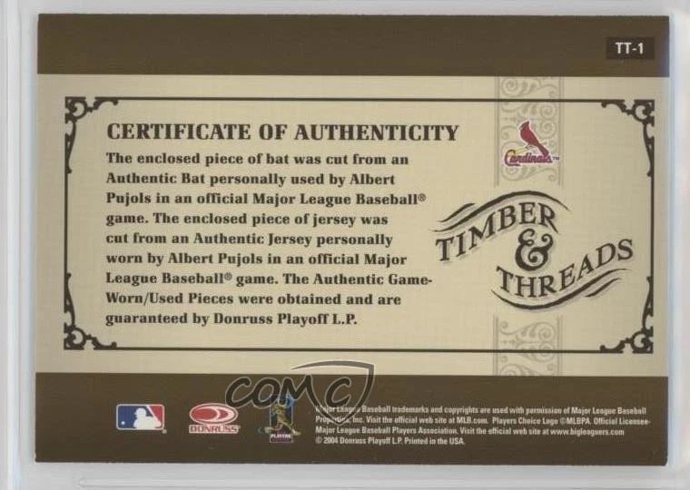 2005 Donruss Timber & Threads Combo Materials Albert Pujols #TT-1 - Image 2 of 2