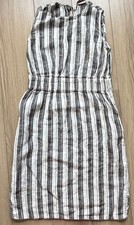 Loft Ann Taylor Linen Striped Dress Off White Gray Sleeveless Sz 0