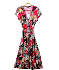 Vintage Rockmans Womens A-line Midi Dress Size 12 Multicoloured Stretch Knit