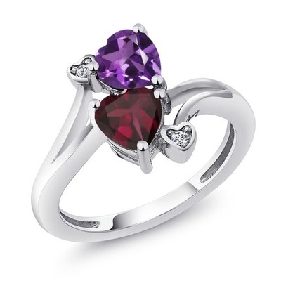 1.40 Cttw Amethyst Rhodolite Garnet and Diamond Ring For Women | 925 Sterling