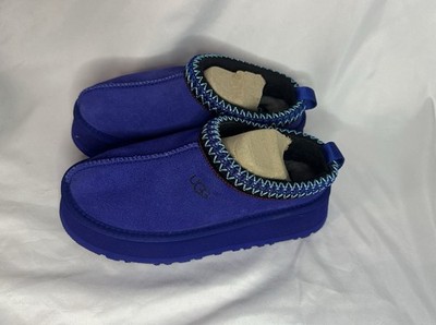 UGG Tazz Women's Blue Suede Slip-On Shearling Slippers Size 6