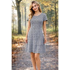 Michael Kors Black White Jacquard Daisy Flare Cap Sleeves Tiered Dress L