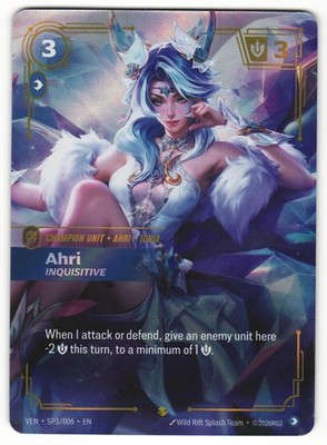 Riftbound Ahri Inquisitive Crystal Rose Skin Alt Art Vendetta SP3/006 Wild Rift