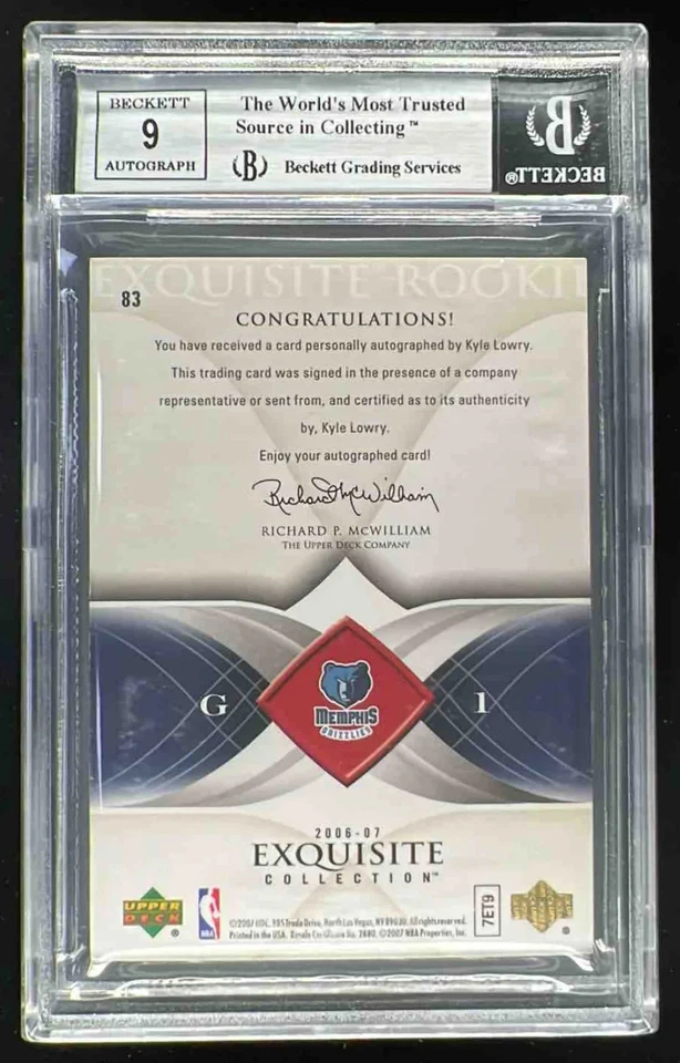 2006-07 Exquisite Collection #83 Kyle Lowry Autograph RC Auto /225 BGS 8.5 - Image 2 of 2