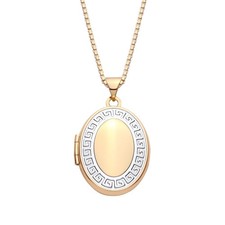 Gold on Sterling Silver Greek Key Contrast Border Photo Locket Pendant & Chain