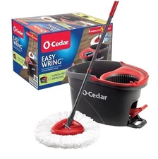 O-Cedar EasyWring Microfiber Spin Mop, Bucket Floor Cleaning System, Red, Gray,