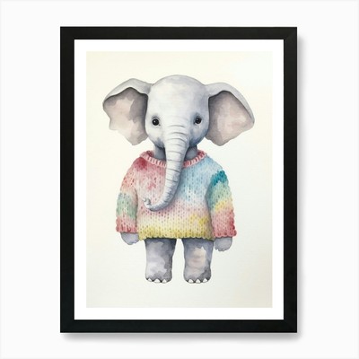 Baby Animal Watercolour Elephant 3  Framed Wall Art Poster Canvas Print Picture