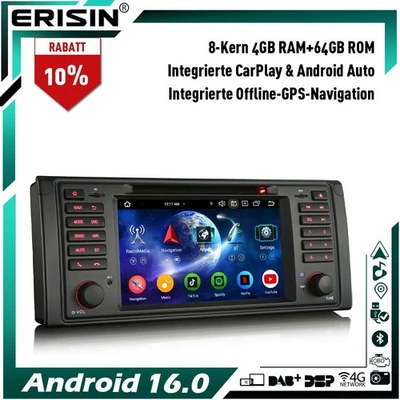 8-Kern 64GB Android 16 GPS Autoradio DAB+WiFi DVD Navi für BMW 5er E39 M5 Canbus - Bild 1 von 4