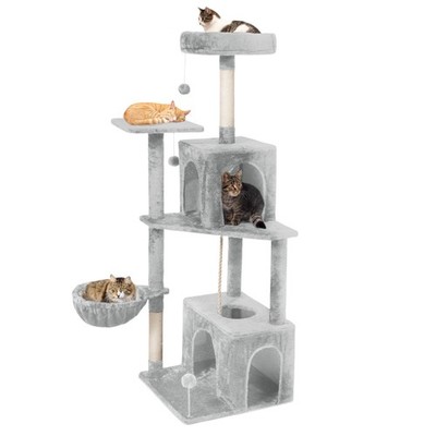 54 Inch Multi-Level Cat Tree Tower with Hammock, Condos & 54in Light Grey