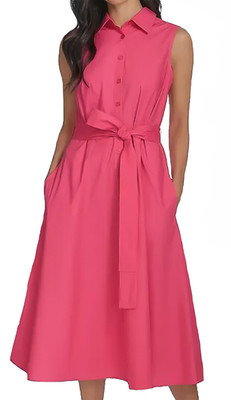 NWT Calvin Klein Women's Cotton Tie-Waist Sleeveless Dress, Rosebud, Sz 6, $139