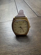 Timex Automatic Water Resistant Men's Watch Gold Square Case Brown Leather