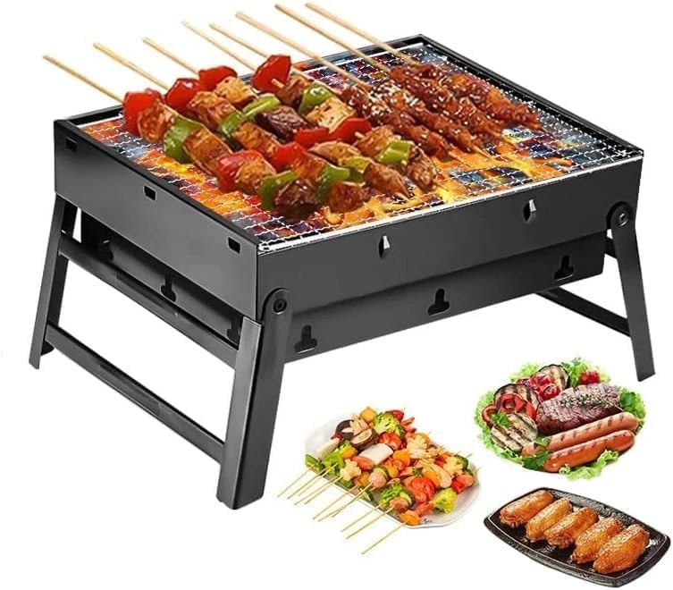 Portable Foldable Charcoal Grill 44x28cm with 5 Vents Stainless Steel Outdoor