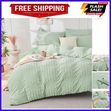 Light Green Duvet Cover Queen Size, Ultra Soft 3-Piece Seersucker Duvet Cover...