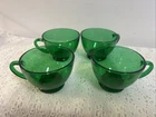 Vintage Anchor Hocking Emerald Green Glass Footed Punch Cups Set Of 4 MCM Retro