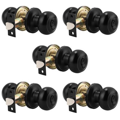 Probrico Black Interior Door Knobs 5 Pack Privacy Locks Bedroom Bathroom Round H
